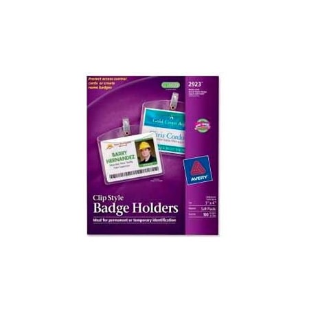 Avery Avery Clip Style Photo ID Badge Holders, Horizontal, 3" x 4", 100/Box 2923